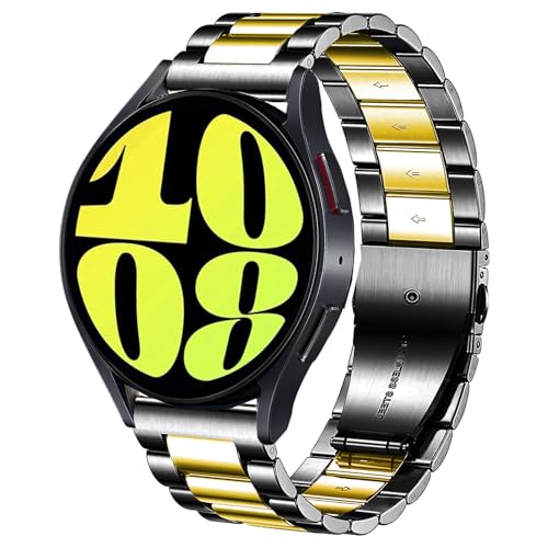 DEALELE Bands Compatible with Samsung Galaxy Watch 7 / FE / 6/6 Classic / 5/5 Pro / 4/4 Classic/Galaxy 3 41mm, 20mm Stainless Steel Metal Replacement Strap for Women Men (Black/gold) - Image 1