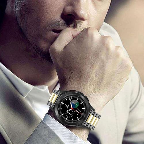 DEALELE Bands Compatible with Samsung Galaxy Watch 7 / FE / 6/6 Classic / 5/5 Pro / 4/4 Classic/Galaxy 3 41mm, 20mm Stainless Steel Metal Replacement Strap for Women Men (Black/gold) - Image 4