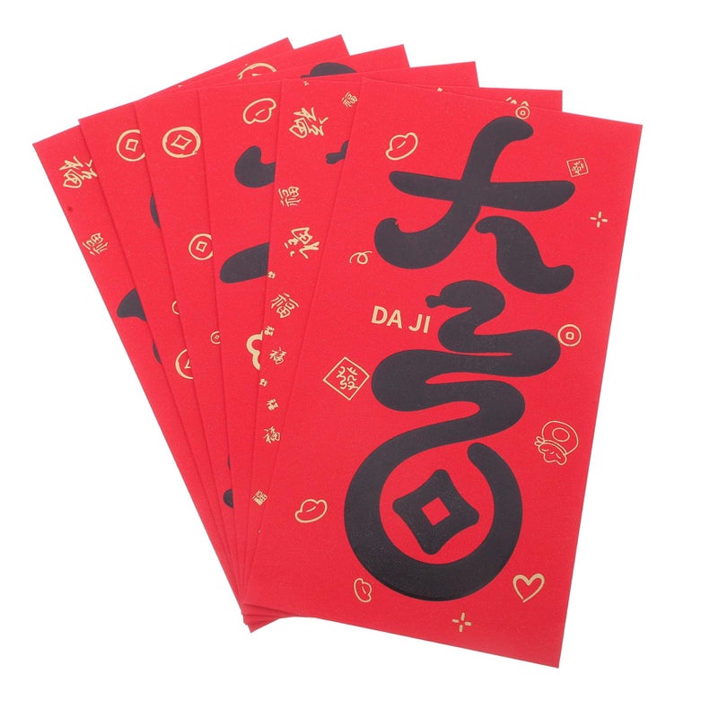 Black Chinese Red Envelopes 6pcs Lunar New Year Hongbao Lucky Money Packets For Wedding Birthday - Image 2