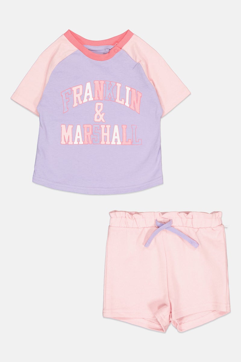 Franklin Marshall Toddlers Girl 2 Pcs Brand Logo Tee And Shorts Set, Pink - Image 1