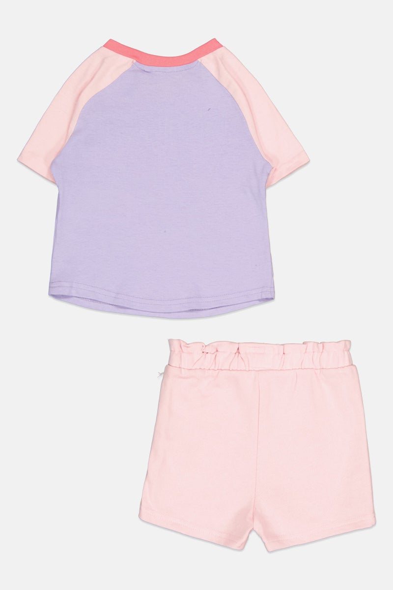 Franklin Marshall Toddlers Girl 2 Pcs Brand Logo Tee And Shorts Set, Pink - Image 2