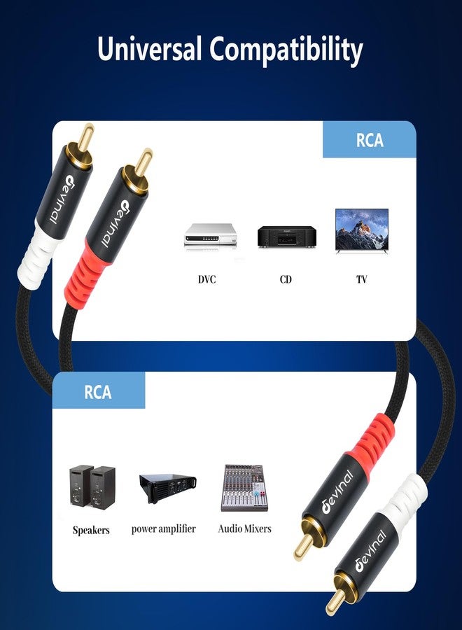Devinal 10FT RCA Cables, 2RCA to 2RCA Audio Cable, Male Stereo RCA Cord Shielded Braided for Home Theater, HDTV, Amplifiers, Hi-Fi Systems, Car Audio, Speakers - Image 4