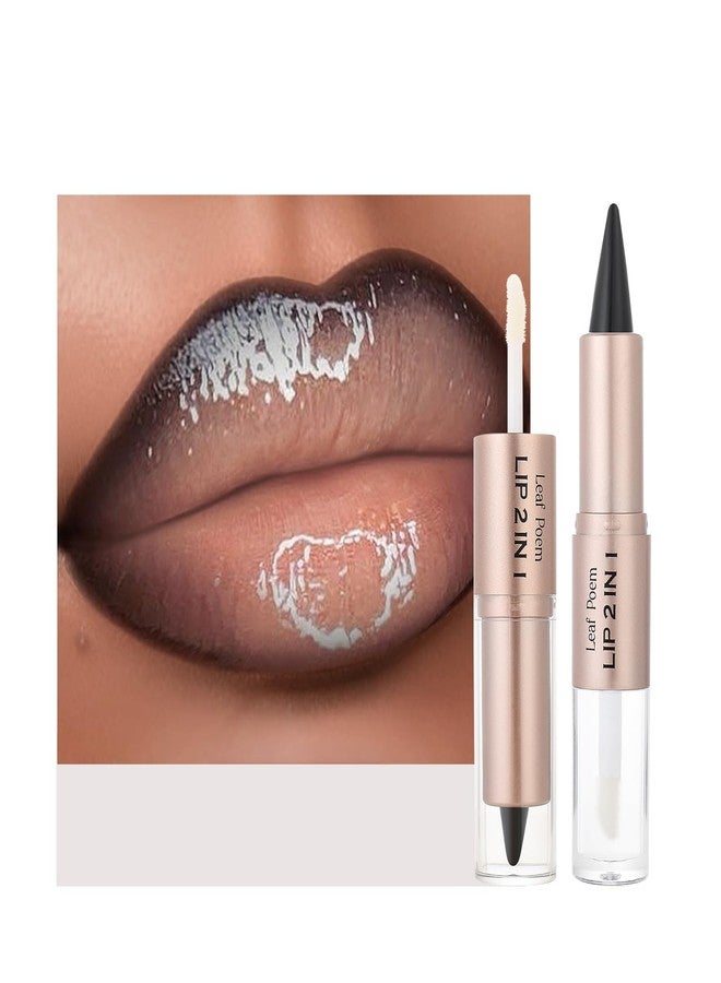 BAISEN DIARY 2-in-1 Double-Ended Matte Lip Liner & Lip Gloss Duo, Cool Nude Brown Ombre Lip Combo Pencil, Lip Liner and Lipstick Gloss Set for Defined & Fuller Looking Lips, #01 Cool Nude Brown - Image 1