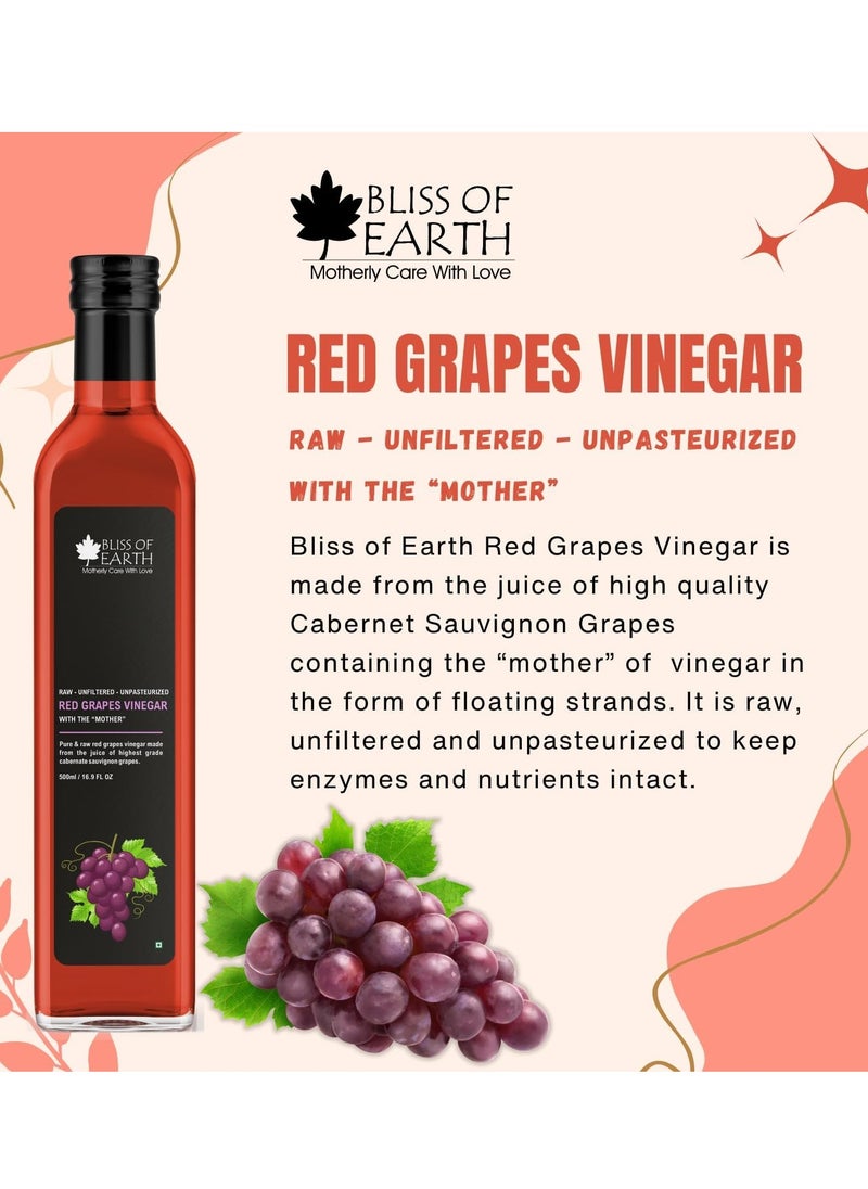 BLISS OF EARTH Bliss of Earth Raw Red Wine Vinegar With Mother, Unfiltered Red Grapes Vinegar For Cooking, Salad Dressings and Marinating Fresh or Grilled Vegetables, 500ml  - Image 2