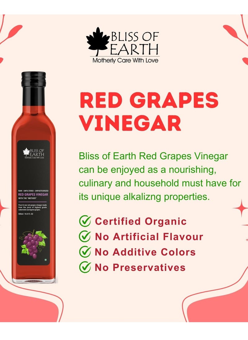BLISS OF EARTH Bliss of Earth Raw Red Wine Vinegar With Mother, Unfiltered Red Grapes Vinegar For Cooking, Salad Dressings and Marinating Fresh or Grilled Vegetables, 500ml  - Image 4
