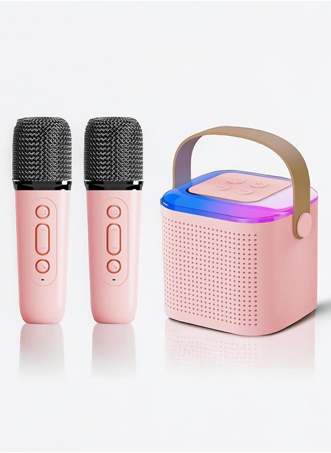 ZCM-HAPPY Portable Bluetooth Karaoke Speaker with 2 Wireless Microphones, Voice Changing Effects and RGB Lights, TF Card AUX Connectivity and Type-C Charging - Perfect for Home Parties and Singing Fun  - Image 1