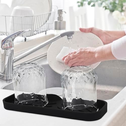 YASMEN Silicone Bathroom Soap Dishes, Sponge Holder for Kitchen Sink, Shower Soap Holder with Drain, Soap Dispenser Tray, Soap Dish for Bottle, Cup, Sink or Counter Organizer - Black 9" x 3.15" - Image 5