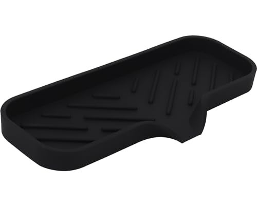 YASMEN Silicone Bathroom Soap Dishes, Sponge Holder for Kitchen Sink, Shower Soap Holder with Drain, Soap Dispenser Tray, Soap Dish for Bottle, Cup, Sink or Counter Organizer - Black 9" x 3.15" - Image 1