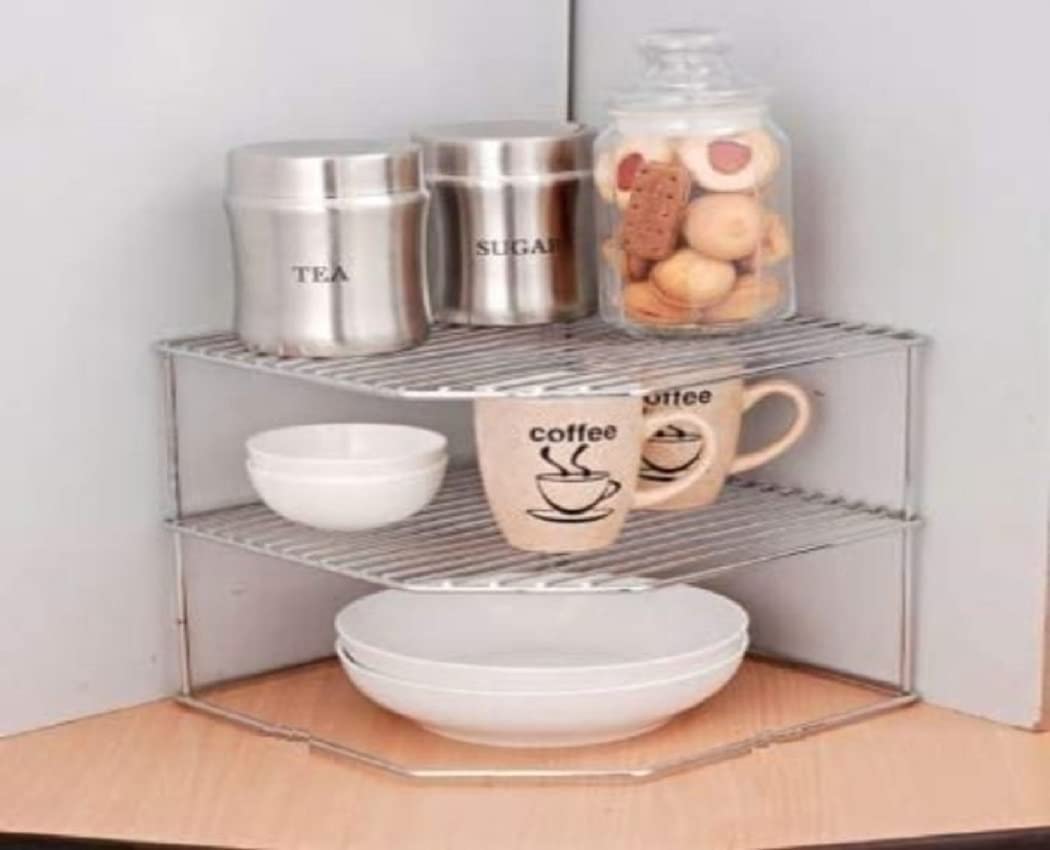 Table Coner Rack Zepdos Steel 2-Tiered Shelf Kitchen Under Cabinet Corner Rack, Corner ...