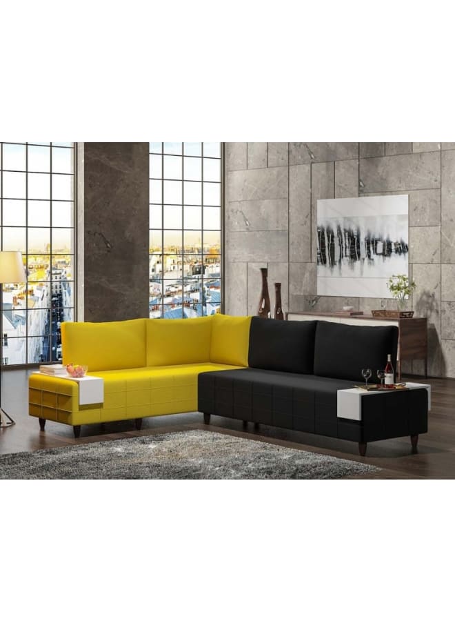 Retro 250 cm corner bed - black x yellow  - Image 1