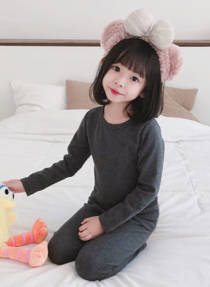 مجموعة ملابس داخلية حرارية للأطفال بلون واحد، قمصان وسروال ناعم، مجموعة ملابس نوم ناعمة للأطفال - Image 1