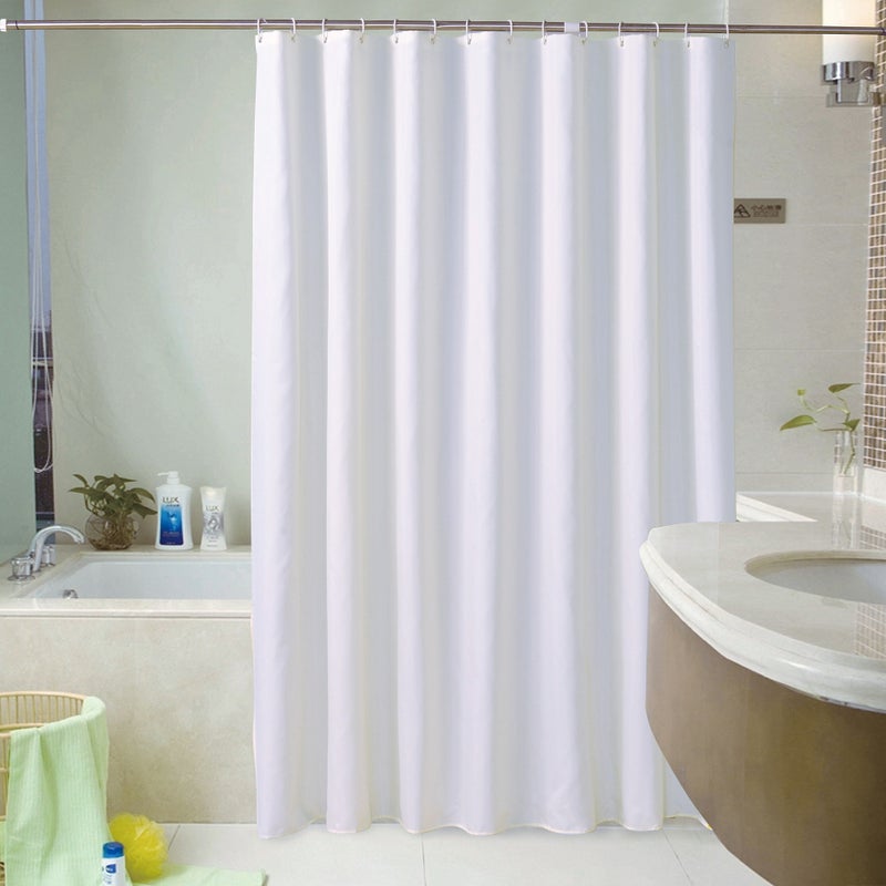 general White Polyester Shower Curtain Thickened Waterproof Fabric for Bathroom - Image 2