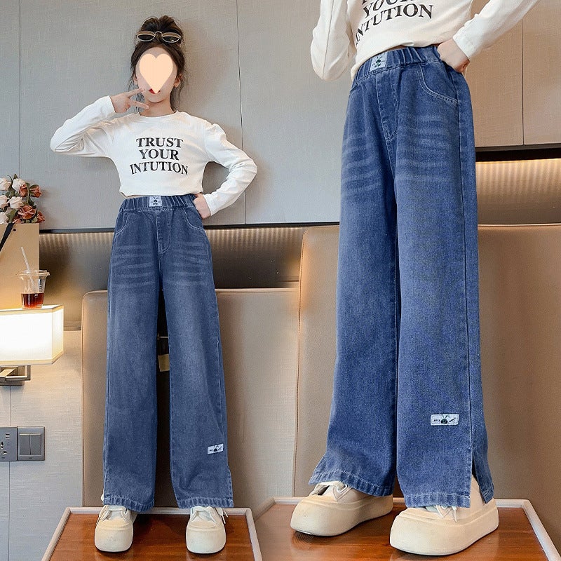 Girls' Jeans 2025 New Arrival Girls' Korean Style Wide Leg Pants Mid-Big Children'S Western Style Loose Casual Straight Leg Pants - Image 4