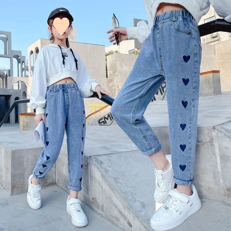 Girls' Jeans 2025 New Arrival Girls' Korean Style Wide Leg Pants Mid-Big Children'S Western Style Loose Casual Straight Leg Pants - Image 1