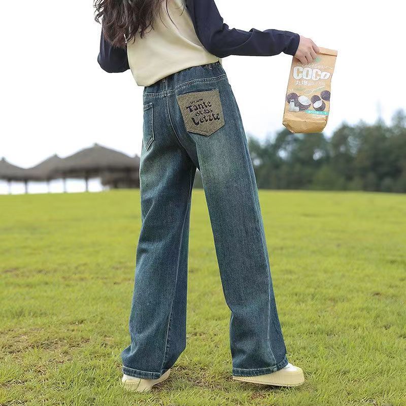 Girls' Jeans 2025 New Arrival Girls' Korean Style Wide Leg Pants Mid-Big Children'S Western Style Loose Casual Straight Leg Pants - Image 2