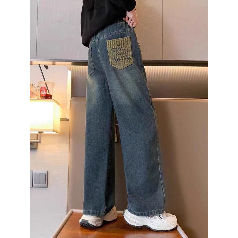 Girls' Jeans 2025 New Arrival Girls' Korean Style Wide Leg Pants Mid-Big Children'S Western Style Loose Casual Straight Leg Pants - Image 3