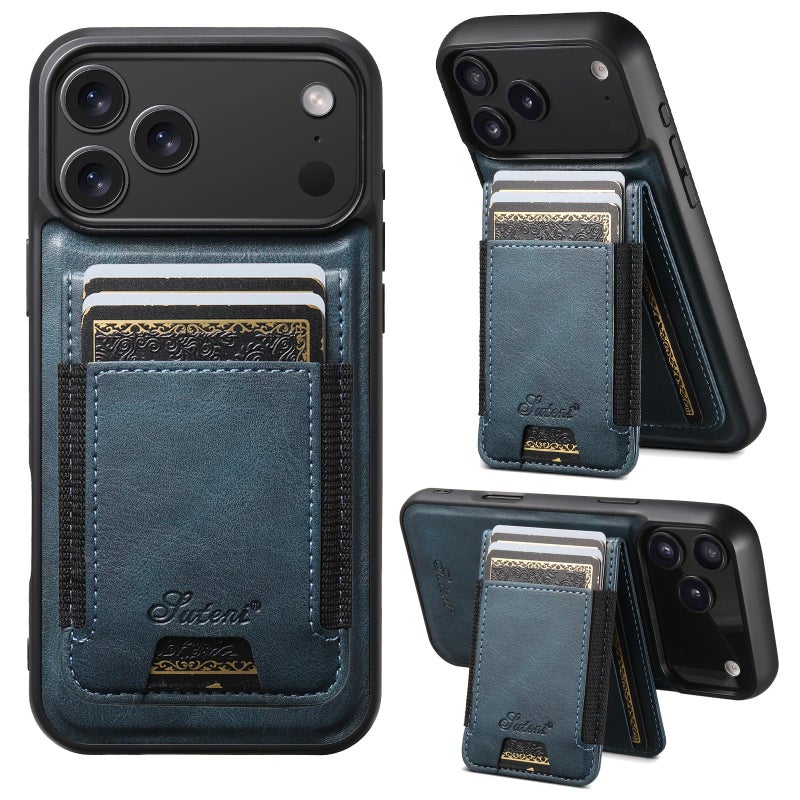 Suteni For Iphone 17 Pro Max H17 Oil Eax Leather Magsafe Detachable Wallet Phone Case(Blue) - Image 1