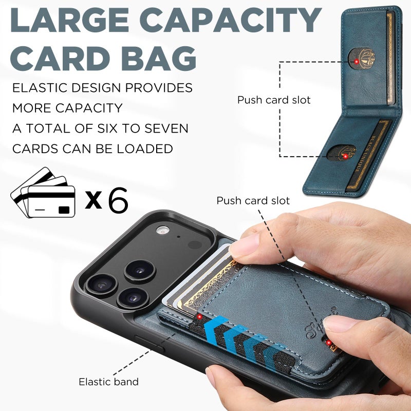 Suteni For Iphone 17 Pro Max H17 Oil Eax Leather Magsafe Detachable Wallet Phone Case(Blue) - Image 4