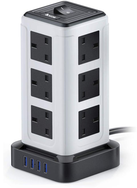 Tower Extension cord with USB 3 Meter Vertical Tower Power Strip with 4 USB slots 3Meter copper wire Multiple Plug Extension cord Heavy Duty