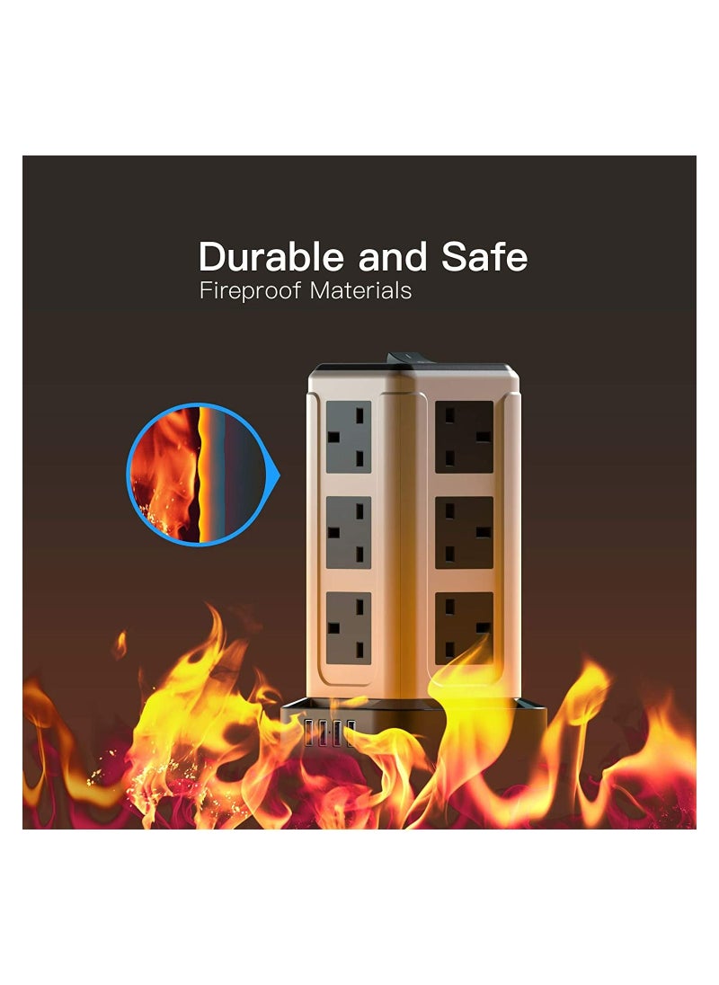 BXOE - Tower Extension cord with USB 3 Meter Vertical Tower Power Strip with 4 USB slots 3Meter copper wire Multiple Plug Extension cord Heavy Duty - Image 1