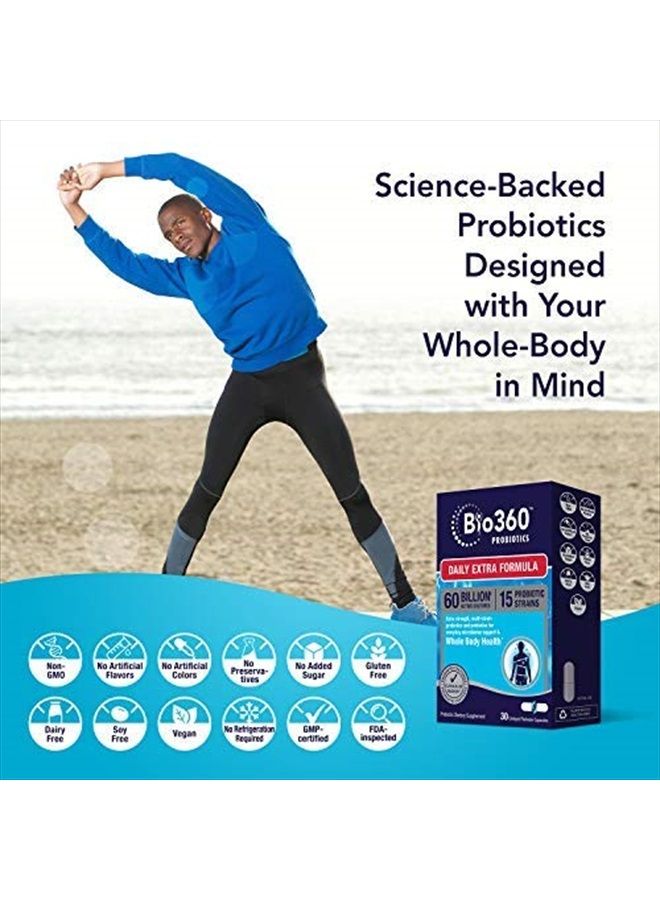 Bio360 Probiotic Daily Extra Formula, Vegan Prebiotics and Probiotics for Women & Men 60 Billion CFU 15 Strain, May Support Occasional Constipation, Diarrhea, Gas & Bloating, 30 Supplements - Image 5