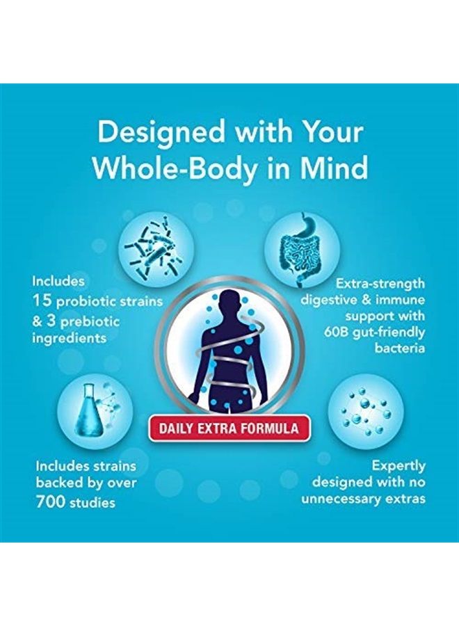 Bio360 Probiotic Daily Extra Formula, Vegan Prebiotics and Probiotics for Women & Men 60 Billion CFU 15 Strain, May Support Occasional Constipation, Diarrhea, Gas & Bloating, 30 Supplements - Image 4