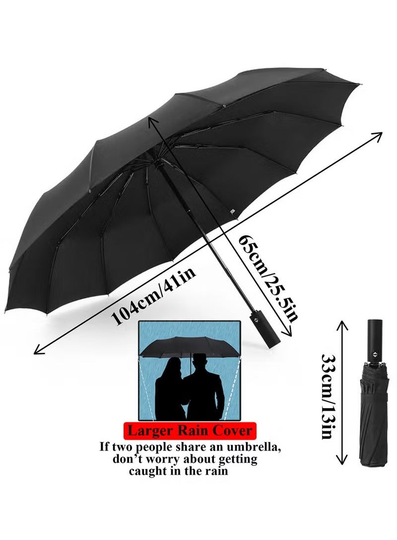 Generic Umbrella Windproof Travel Umbrella 12 Ribs Auto Open  Close Collapsible Folding Compact Umbrella for Backpack (Black)  - Image 2