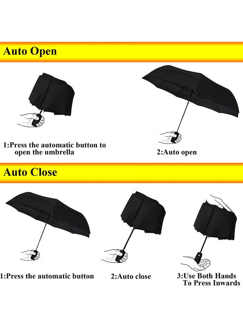 Generic Umbrella Windproof Travel Umbrella 12 Ribs Auto Open  Close Collapsible Folding Compact Umbrella for Backpack (Black)  - Image 4