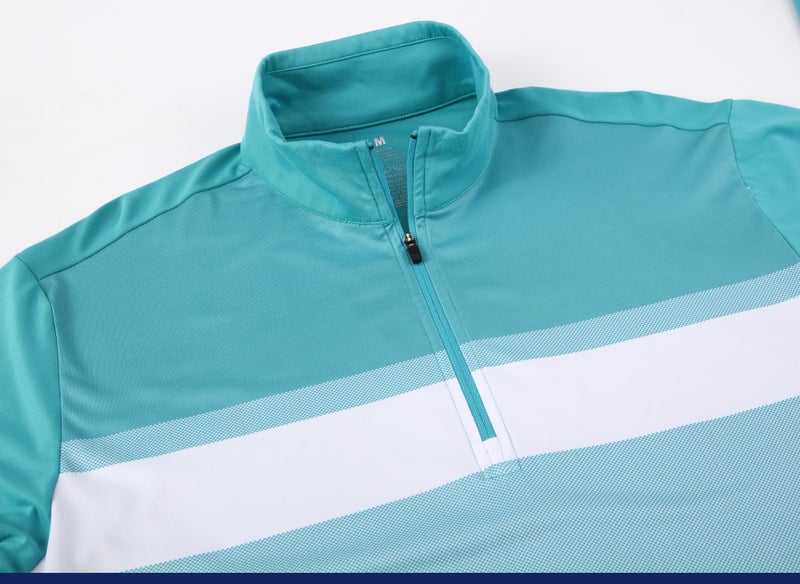 Alex Vando Mens Golf Shirts Long Sleeve Mock Neck Color Block Zipper Polo Shirt for Men,Turquoise,L - Image 4