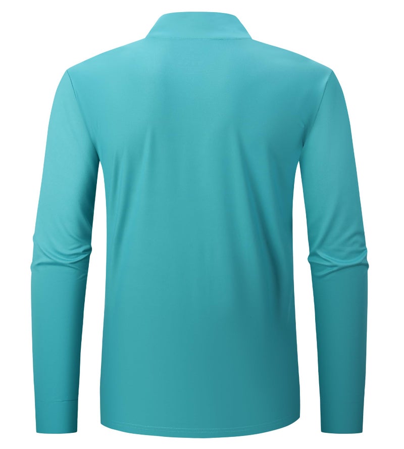 Alex Vando Mens Golf Shirts Long Sleeve Mock Neck Color Block Zipper Polo Shirt for Men,Turquoise,L - Image 3