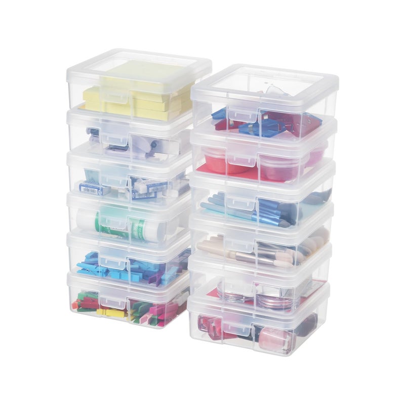 novelinks Stackable Plastic Clear Storage Box Containers with Latching Lid - Art Craft Supply Organizer Storage Containers for Pencil Box, Lego, Crayon, Beads, Jewelry (12 Pack Small -Clear) - Image 2