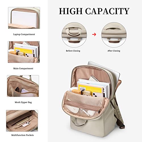 GOLF SUPAGS Travel Laptop Backpack for Women Anti Theft Slim Durable College Bookbag Business Computer Bag Fit 15.6Inch Notebook (Apricot, 15.6Inch) - Image 2