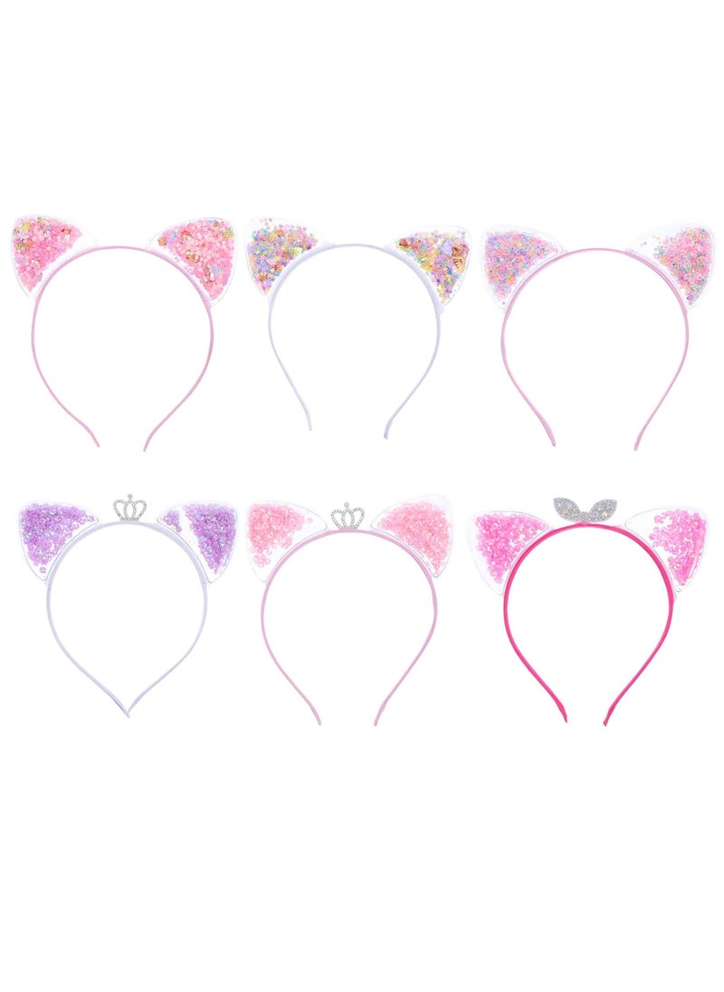 Beaupretty Beaupretty 6pcs Sequin Cat Ear Headband Quicksand Kitty Ear Hairband Giltter Princess Crown Hair Accessories for Girls Women Christmas Birthday Masquerade Performance 