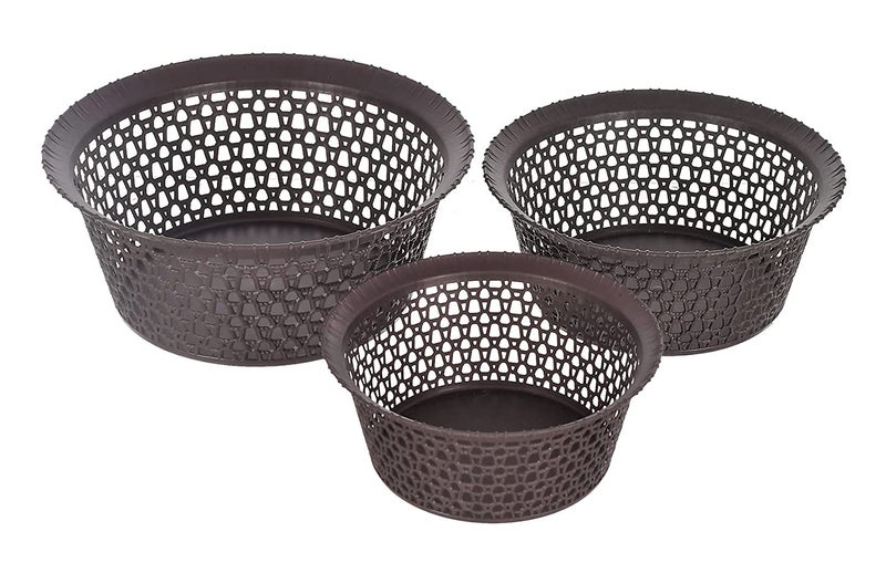 Kuber Industries Storage Basket|Plastic Round Versatile Basket|Organizer for Kitchen|Countertop|Cabinet|Bathroom|Set of 3 (Brown) - Image 1