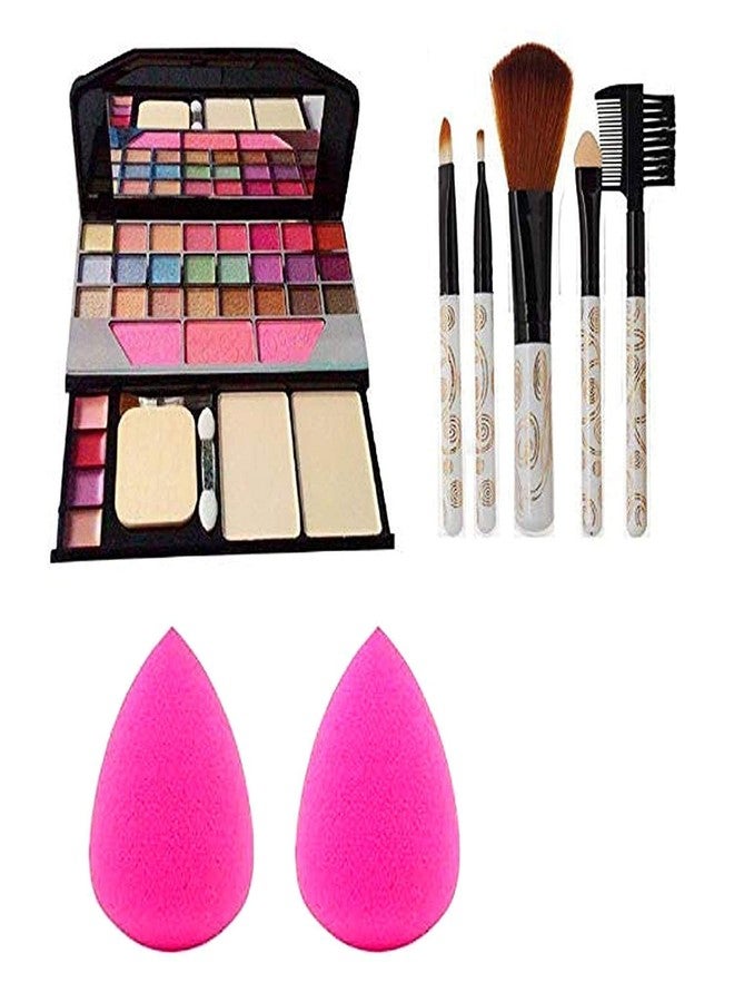 JAAYANSHA TYA 6155 Multicolour Makeup Kit and 5 White Makeup Brushes Set with 2 Beauty Blenders - (Pack of 8) - Image 1