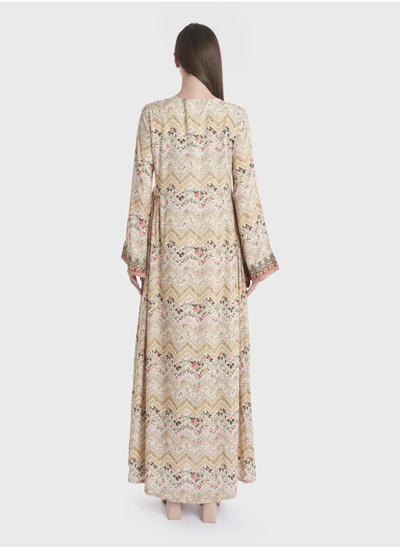 KASHKHA Viscose Geo Floral Print Jalabiya