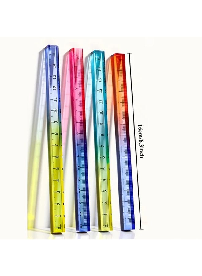 Orange Blue Yellow Green Gradient 3D Square Acrylic Ruler Protractor 15cm Geometry Drawing Tool - Image 3