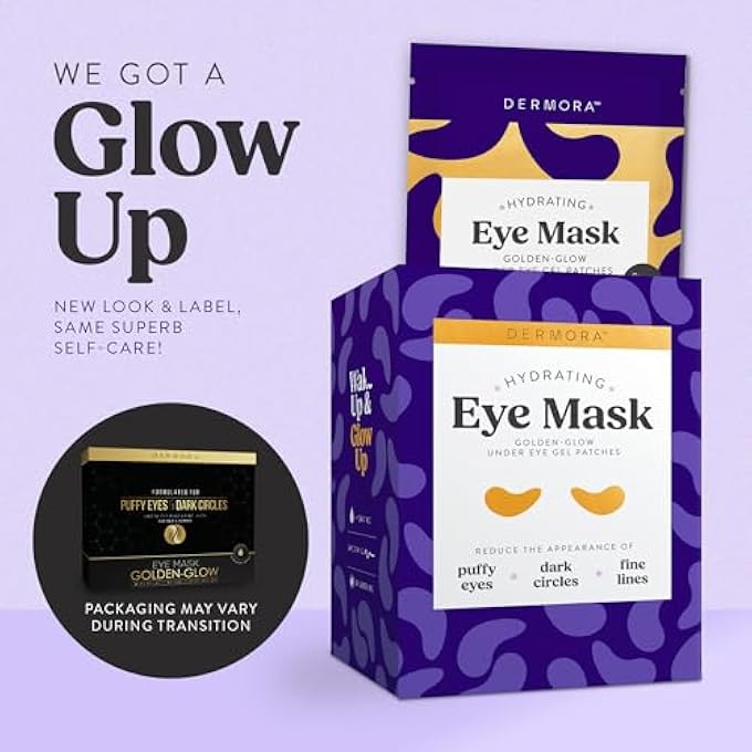 DERMORA Golden Glow Under Eye Patches | Rejuvenating Treatment | Dark Circles, Puffy Eyes, Refreshing, Revitalizing, Travel, Wrinkles | 20 Pairs Eye Gels - Image 3
