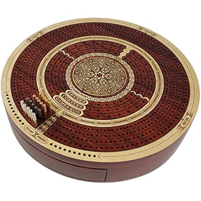 House of Cribbage Round 4 Track Continuious Board W Card Storage Drawer Bloodwood Tracks on White Maple  Corners Skunks  Games Won - Image 2