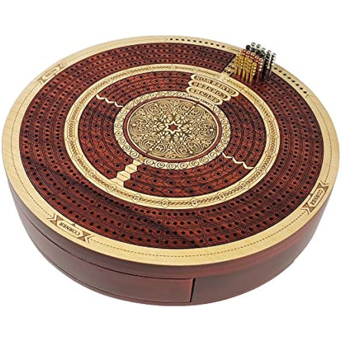 House of Cribbage Round 4 Track Continuious Board W Card Storage Drawer Bloodwood Tracks on White Maple  Corners Skunks  Games Won - Image 4