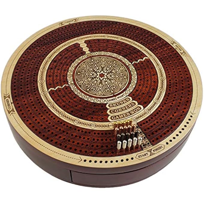House of Cribbage Round 4 Track Continuious Board W Card Storage Drawer Bloodwood Tracks on White Maple  Corners Skunks  Games Won - Image 3