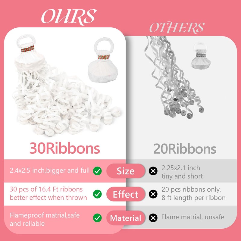 BATTIFE Streamers Poppers - Hand Throw Confetti Poppers, No Mess Paper Crackers for Birthday Wedding Party Celebrations, White, 16.4Ft/5M (10Pack) - Image 2