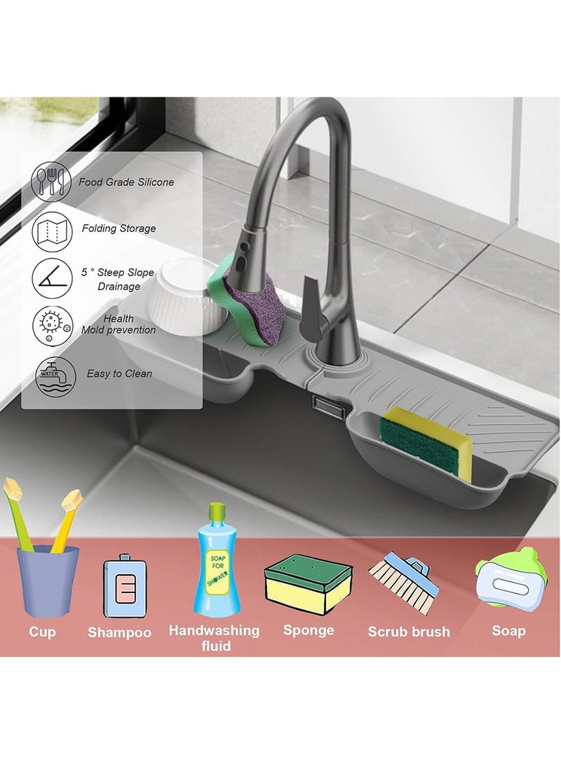 Silicone Faucet Handle Drip Catcher Tray Mat, Silicone Faucet Mat with Sponge Holder for Kitchen Sink Accessories Gadgets Drying Mat for Bathroom Counter Sink Splash Guard  - Image 3