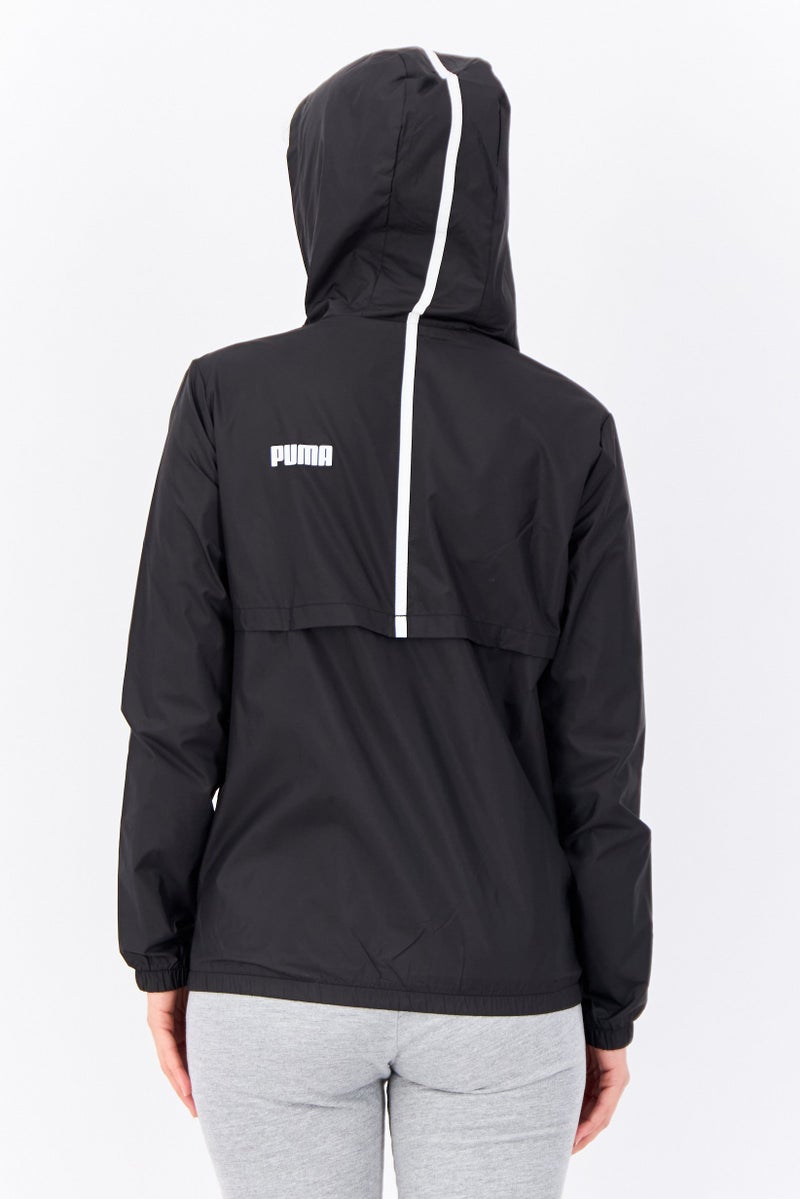 PUMA جاكيت رياضي نسائي بغطاء رأس بشعار العلامة التجارية، أسود - Image 3