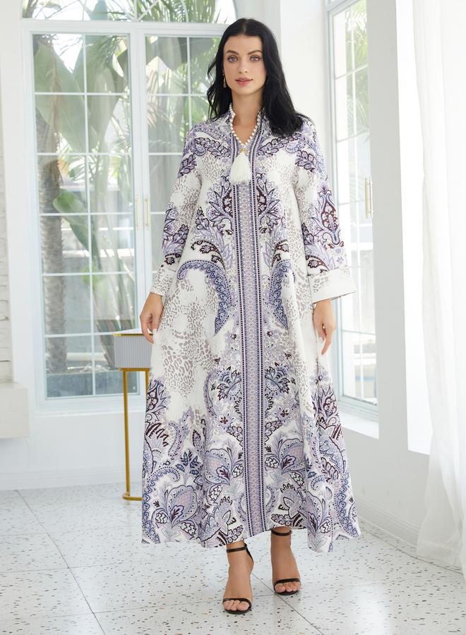 Take Two Floral Print Embellished Faux Pearl Tassel Jalabiya - Image 3