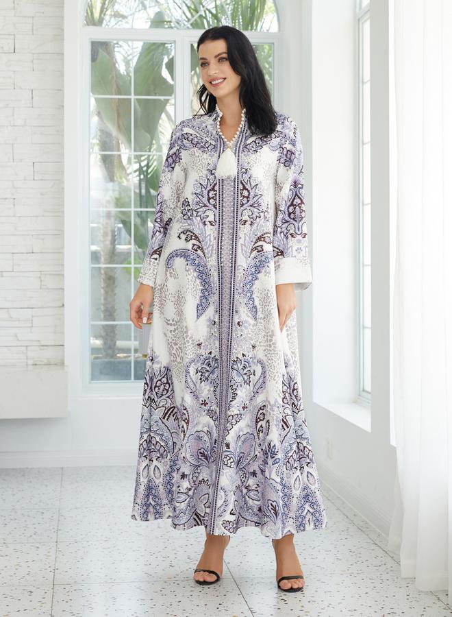 Take Two Floral Print Embellished Faux Pearl Tassel Jalabiya - Image 1