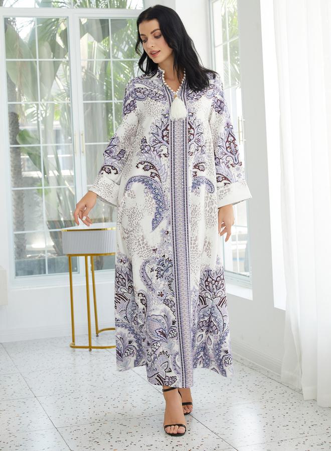 Take Two Floral Print Embellished Faux Pearl Tassel Jalabiya - Image 4