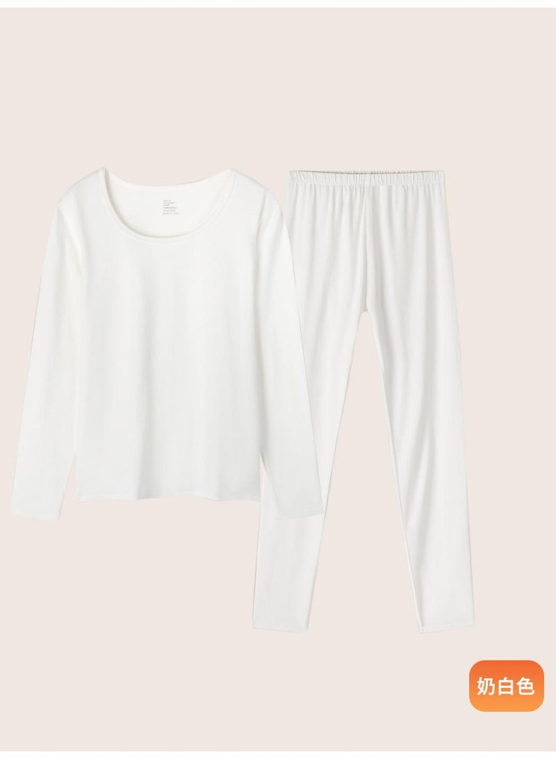 NIBEMINENT Cotton Women's Autumn Shirt and Trousers Set, Winter Full Cotton Medium Collar Thermal Underwear Set, Cotton Sweater Set - Image 1