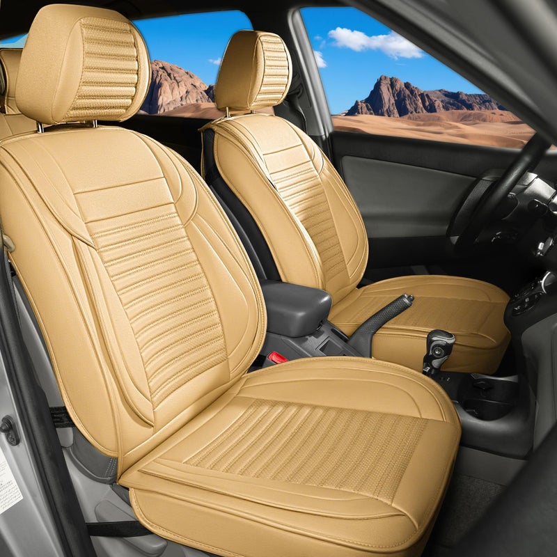 LINGVIDO Car Seat Covers Breathable and Waterproof Faux Leather Automotive Seat Covers for Cars SUV Pickup Truck SedanUniversal AntiSlip Driver Seat Cover with Backrest Full Set Beige