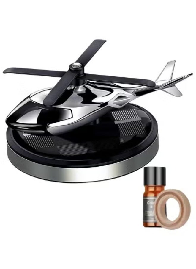 JAJEEK Silver Helicopter Solar-Powered Car Air Freshener – Rotating Aromatherapy Diffuser with Aviation Alloy Build – Solar Energy Dashboard Ornament & Car Interior Fragrance Accessory – Stylish Air Purifier for Car, Office, or Home Use  - Image 1